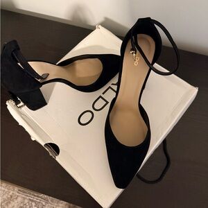 Aldo Black Ankle Strap Block Heels